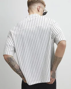 White Regular Fit Pinstripe Textured Shirt
