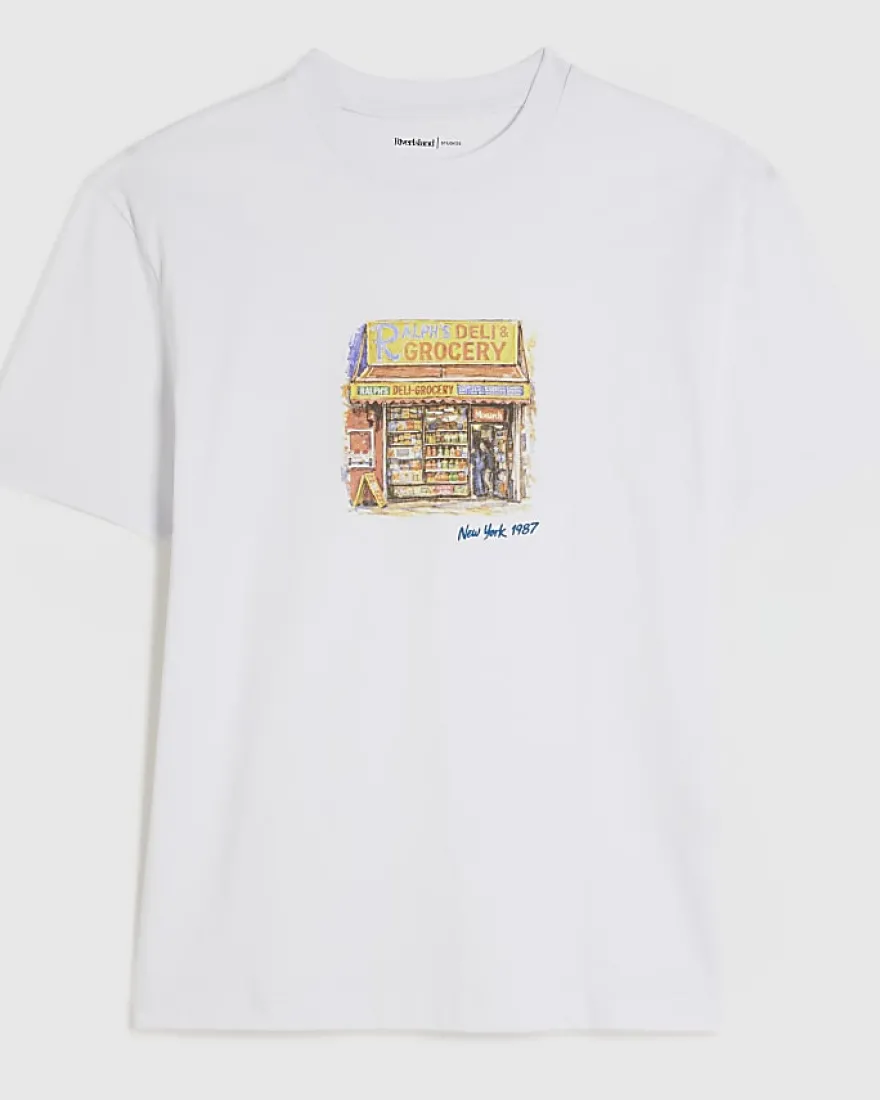 White Regular Fit Shop Front T-Shirt