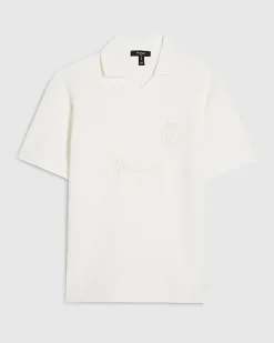 White Regular Fit Textured Polo Top