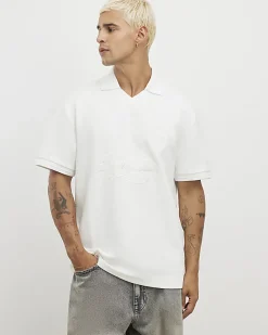 White Regular Fit Textured Polo Top