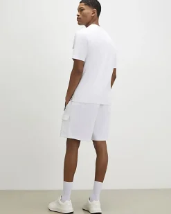 White Regular Fit Textured Cargo Shorts