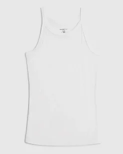 White Ribbed Racer Front Tank Top
