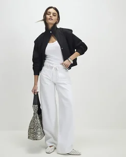 White Ribbed Scoop Neck Vest Top