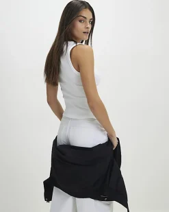White Ribbed Scoop Neck Vest Top