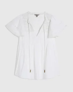 White Ruffle Sleeve Lace Blouse