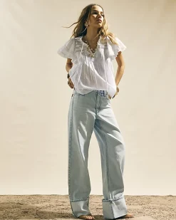 White Ruffle Sleeve Lace Blouse