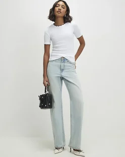White Scallop Trim Fitted T-Shirt