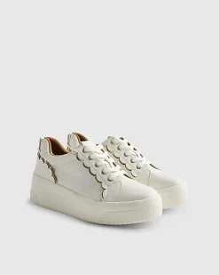 White Scallop Trim Lace Up Trainers