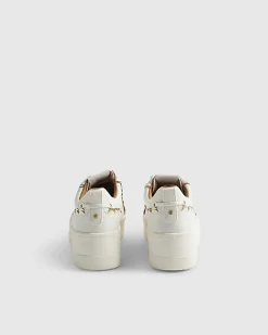 White Scallop Trim Lace Up Trainers