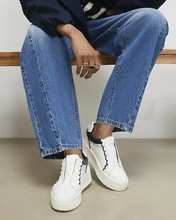 White Scallop Trim Slip On Trainers