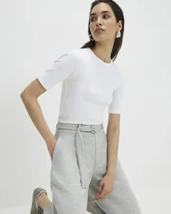 White Short Sleeve Cotton Fitted Top