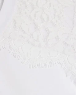 White Short Sleeve Lace Asymmetric Ruched Top