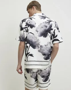White Short Sleeve Monochrome Floral Shirt