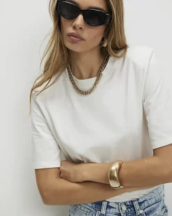 White Short Sleeve Shoulder Pad Bodysuit