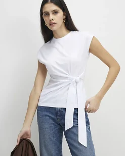 White Short Sleeve Tie Side T-shirt