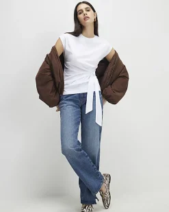 White Short Sleeve Tie Side T-shirt