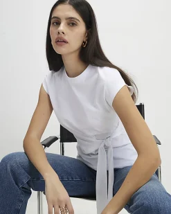 White Short Sleeve Tie Side T-shirt