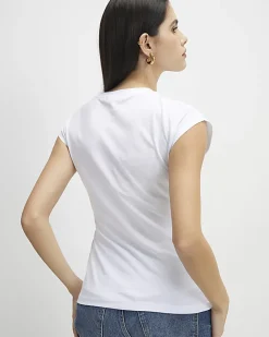 White Short Sleeve Tie Side T-shirt
