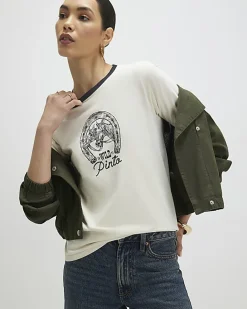 White Short Sleeve Tipped Horseshoe T-shirt