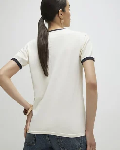 White Short Sleeve Tipped Horseshoe T-shirt