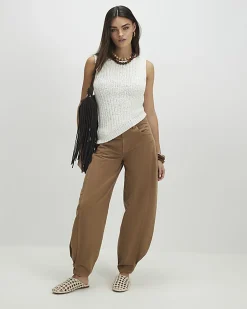 White Sleeveless Asymmetric Knit Vest Top