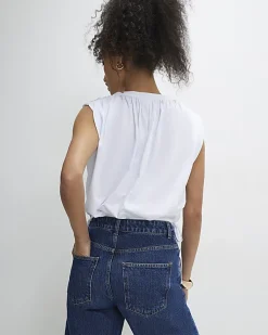 White Sleeveless Bubble Hem Top