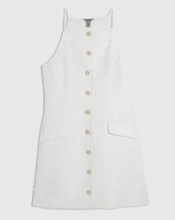 White Sleeveless Button Mini Dress