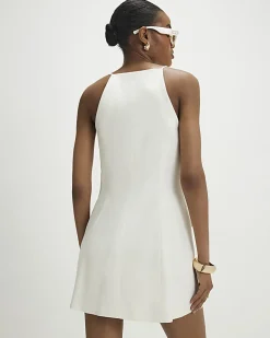 White Sleeveless Button Mini Dress