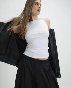 White Sleeveless Cotton Tank Top