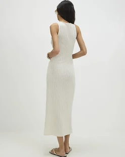 White Sleeveless 3D Flower Trim Midi Dress