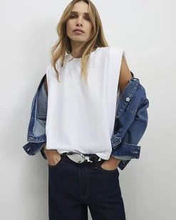 White Sleeveless Pleat Detail Top