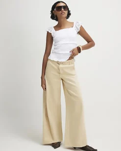 White Sleeveless Shirred Broderie Top
