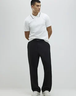White Slim Fit Knitted Polo Shirt