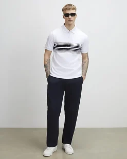 White Slim Fit Stripe Lightweight Polo Shirt