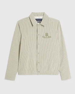 White Slim Fit Stripe Textured Jacket