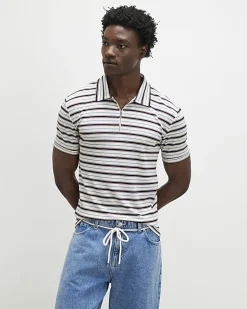 White Slim Fit Stripe Zip Polo Shirt