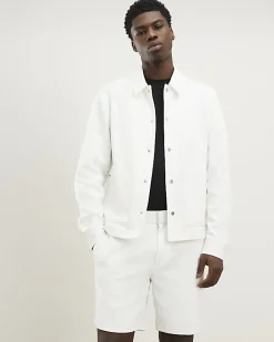 White Slim Fit Textured Overshirt