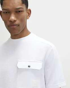 White Slim Fit Textured Pocket T-Shirt