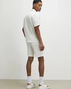 White Slim Fit Textured Stripe Shorts