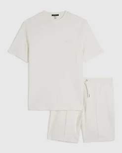 White Slim Fit Textured T-Shirt & Short Set