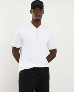 White Slim Fit Textured Tipped Polo Shirt