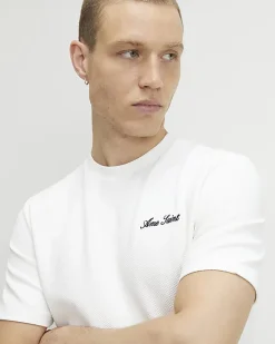 White Slim Fit Textured T-Shirt