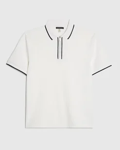 White Slim Fit Textured Zip Tipped Polo Shirt