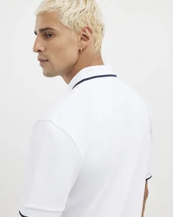 White Slim Fit Textured Zip Tipped Polo Shirt