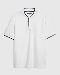 White Slim Fit Tipped Baseball Polo Shirt