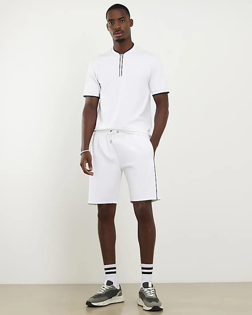 White Slim Fit Tipped Baseball Polo Shirt