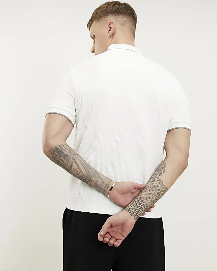 White Slim Fit Tipped Textured Polo Shirt