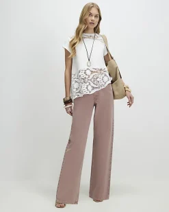 White Spliced Lace T-Shirt