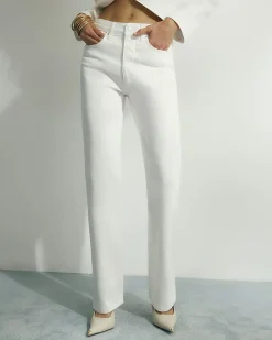 White Stretch Straight Leg Jeans