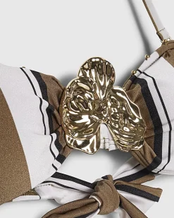 White Stripe Hardware Bandeau Bikini Top